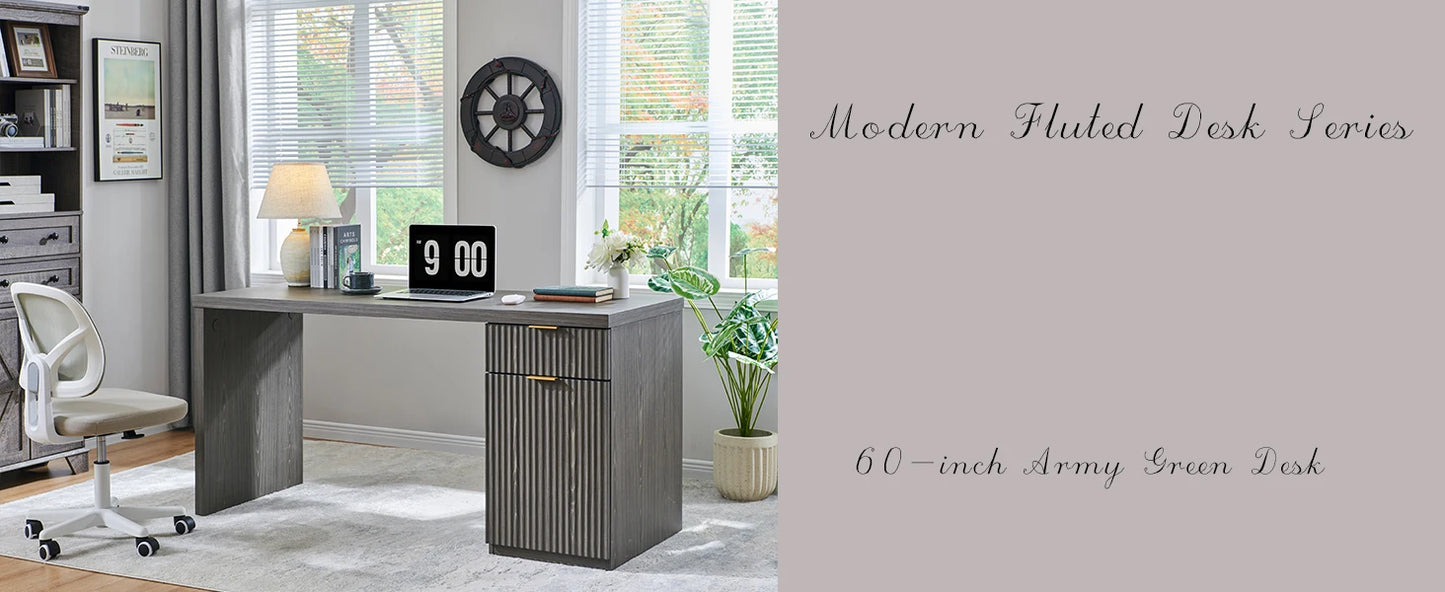 60 Inch Modern Executive Desk with Storage for Home Office Workstation