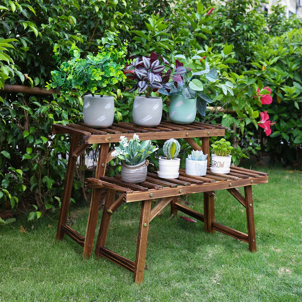 Large 3 Tier Step Plant Stand Wood Ladder Shelf Indoor Outdoor Display