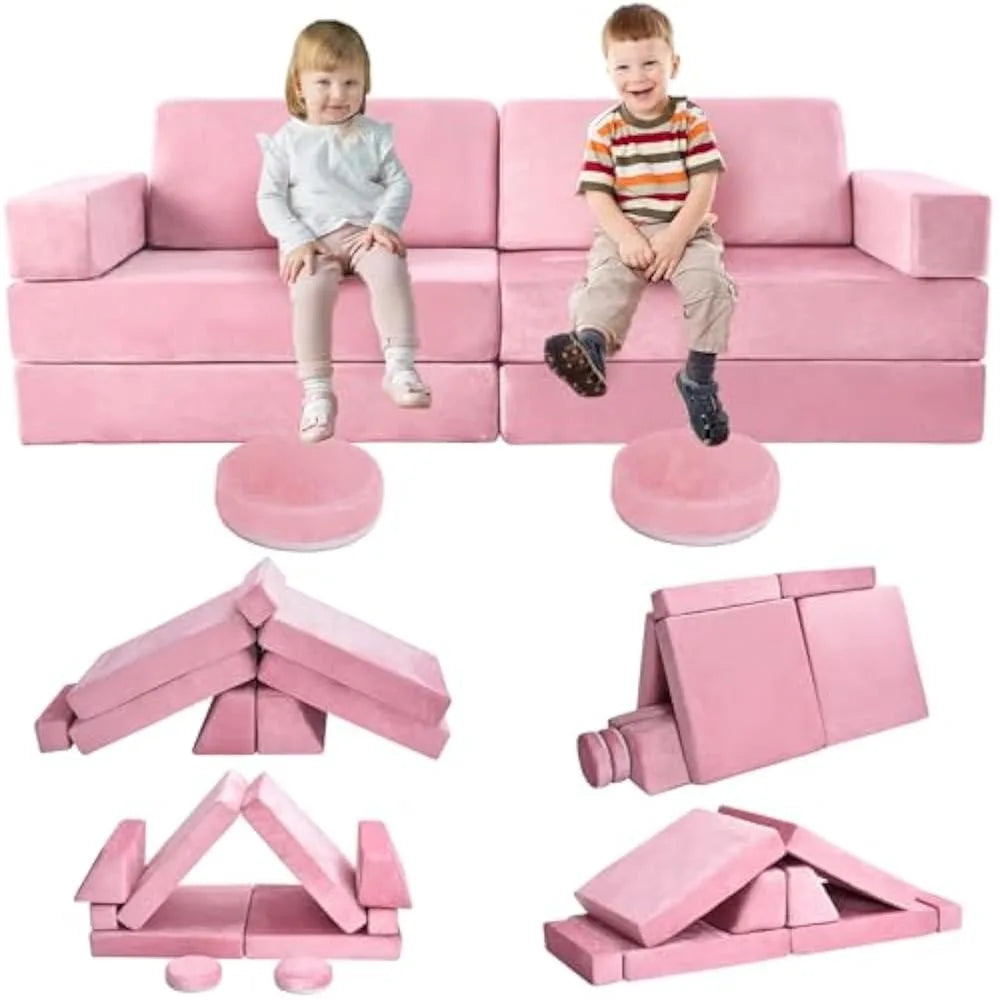 Modular Kids Play Couch 10PC Sofa Set Glow in Dark Foam Fort w/ Washable Cover