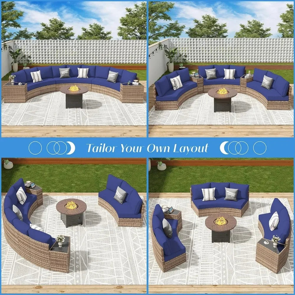 Ljustra 3 Piece Half-Moon Sectional Outdoor Sofa Set with Cushions