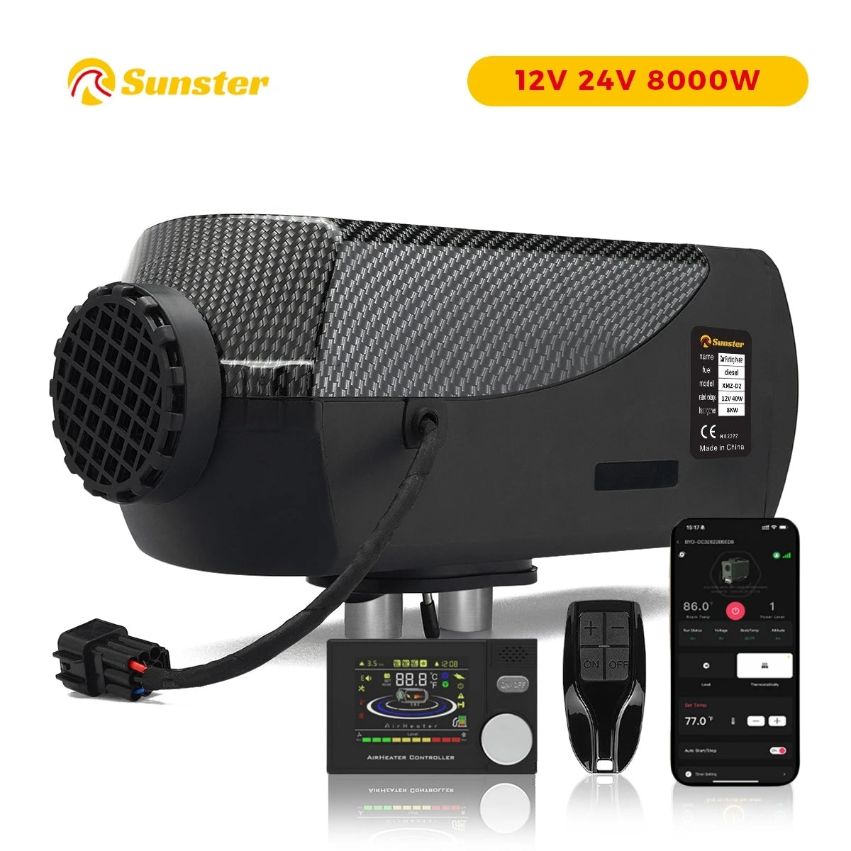 8KW Portable Diesel Air Heater 12V 24V Bluetooth Low Noise LCD Control