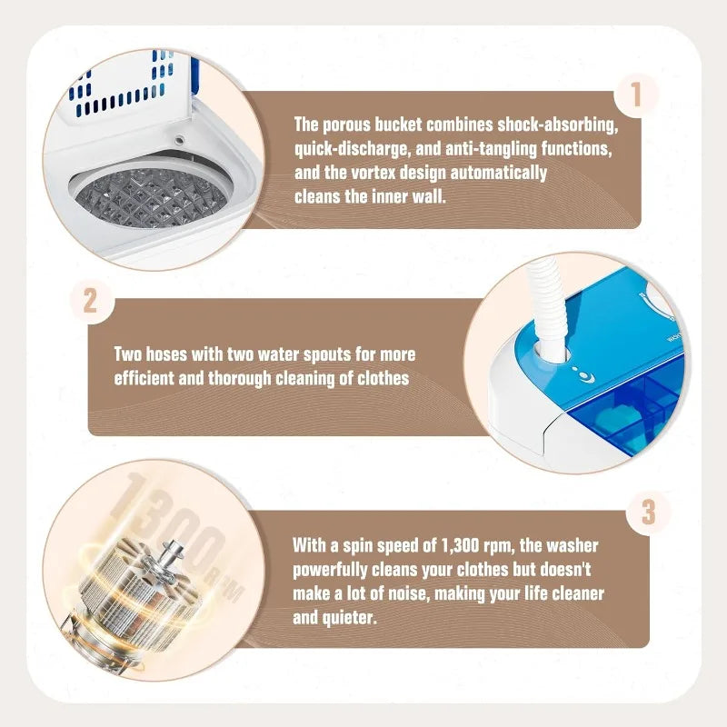 Ljustra Mini Portable Washer Dryer Combo 12.1lbs Compact Twin Tub