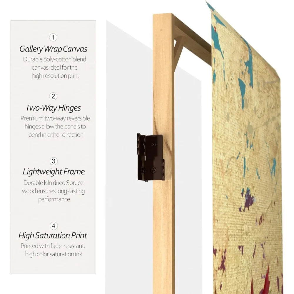 7ft Tall Double Sided Autumn Leaves Canvas Room Divider Folding Screen