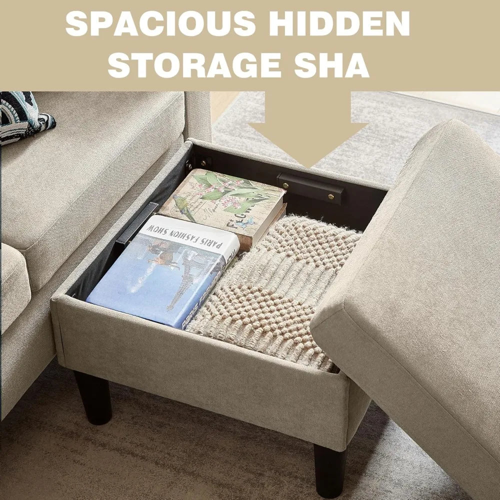 Ljustra Convertible Sectional Sofa Set Modern 3-Seat Couch Reversible Chaise