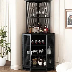 Corner Bar Cabinet Industrial 5 Tier Adjustable Shelf Storage Home