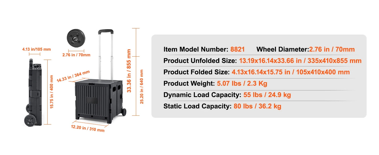 Ljustra Foldable Utility Shopping Cart Portable Handcart with Wheels
