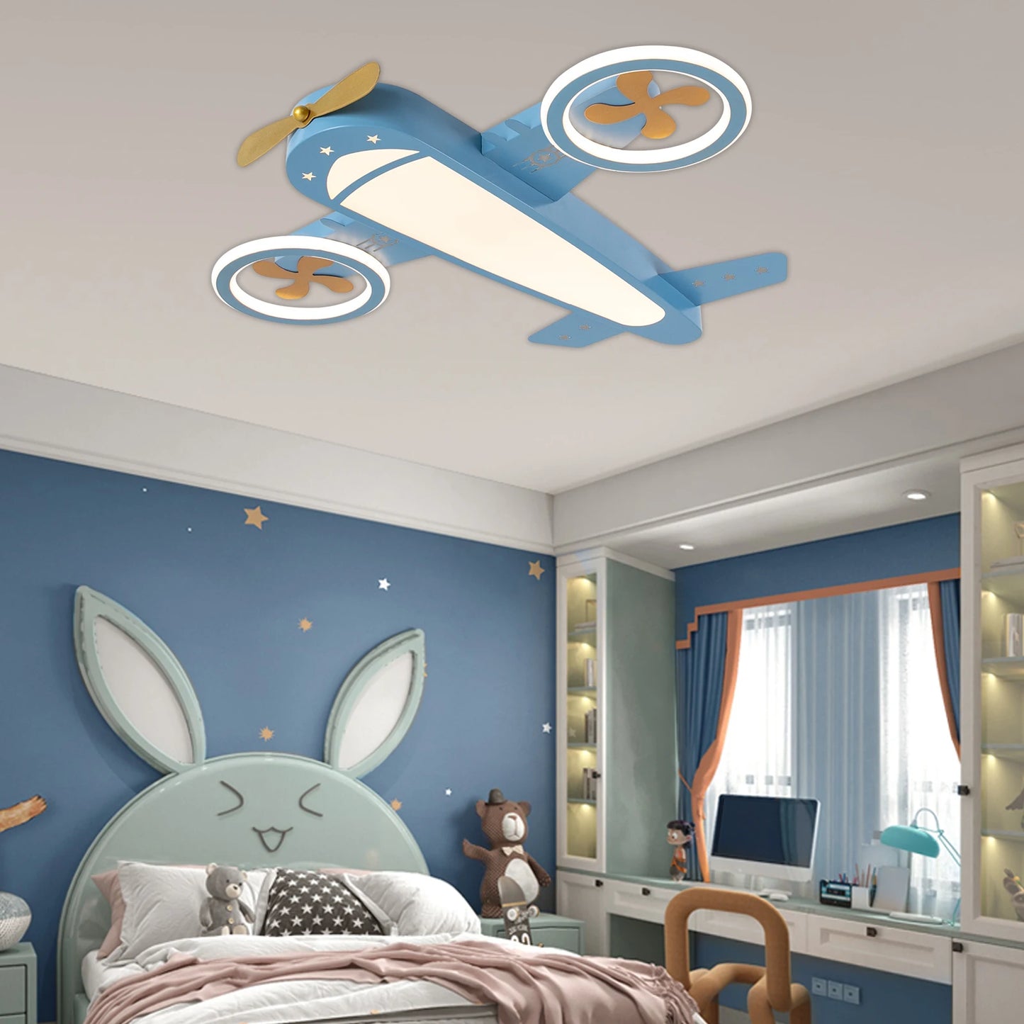 Dimmable Remote Control LED Ceiling Light Fixture with Fans for Bedroom
