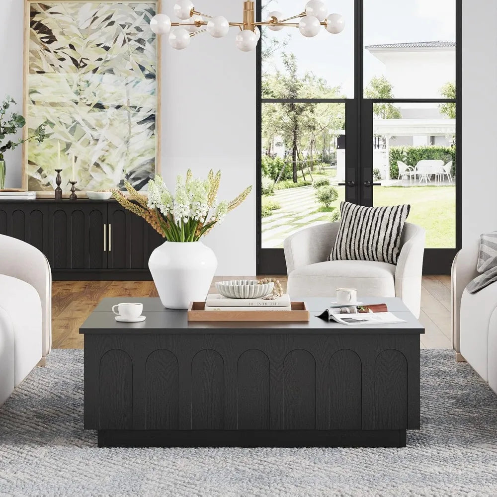 Lift Top Coffee Table with Storage Modern Arched Design 31.5 Inch