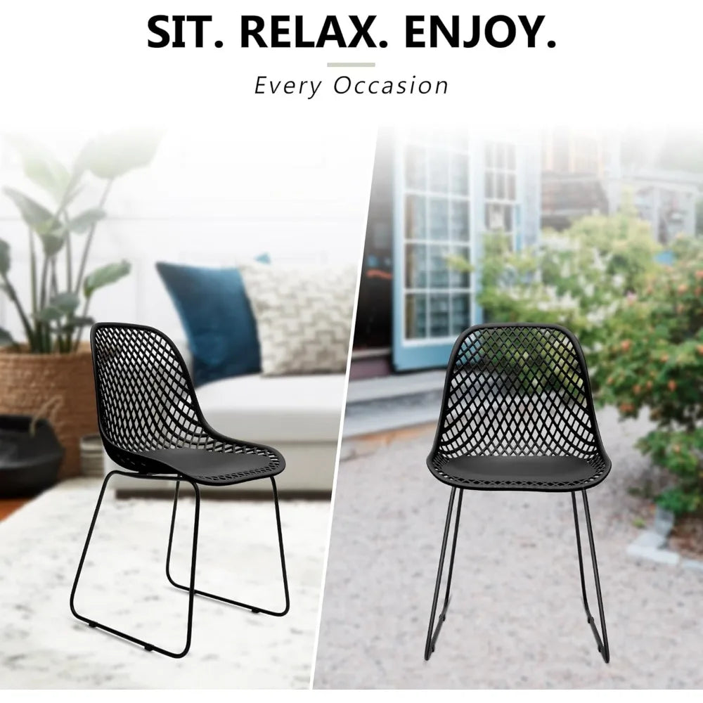 Contemporary Armless Shell Chair Set with Metal Legs for Dining Workspace