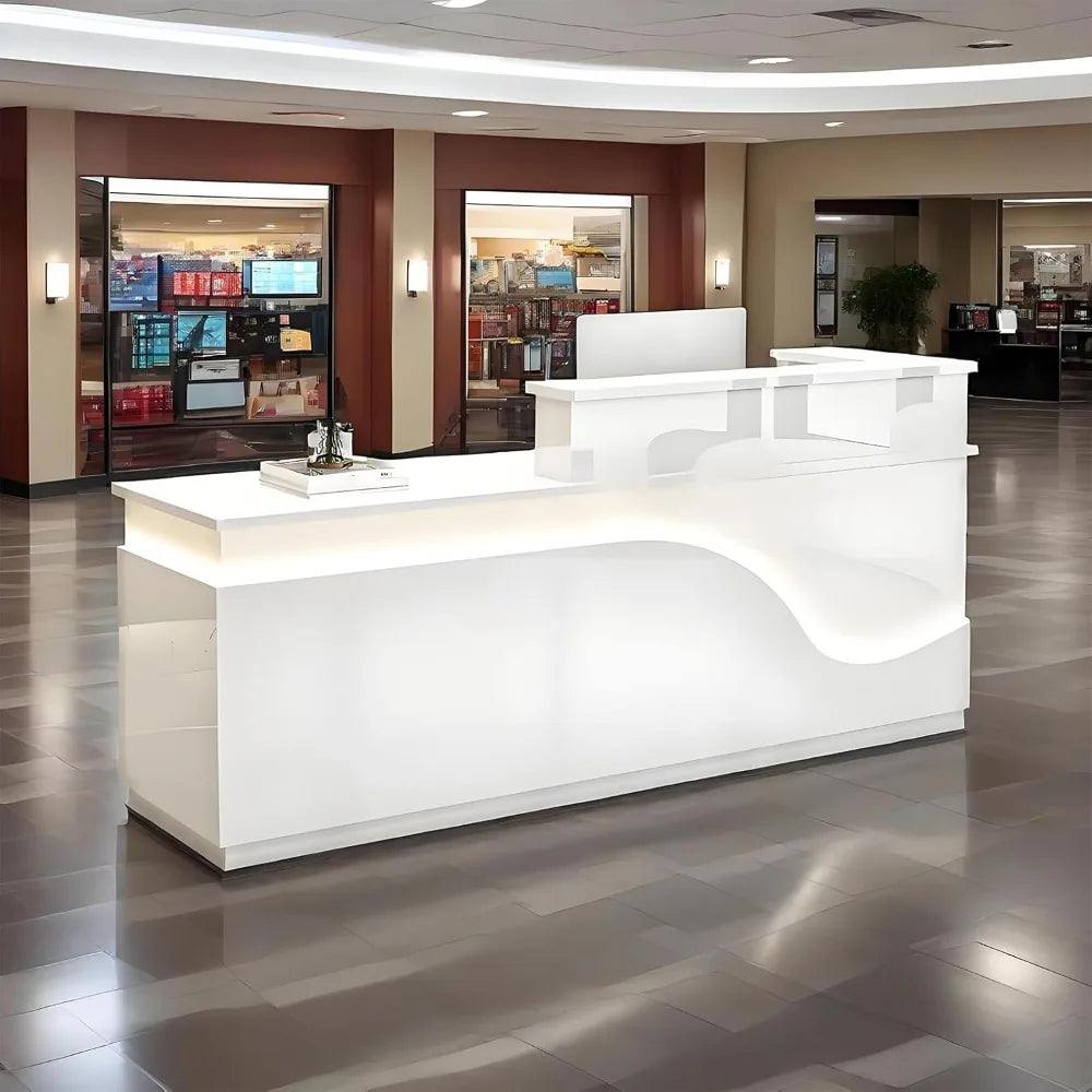 Modern Reception Desk Front Counter with Lockable Drawer Ample Workspace