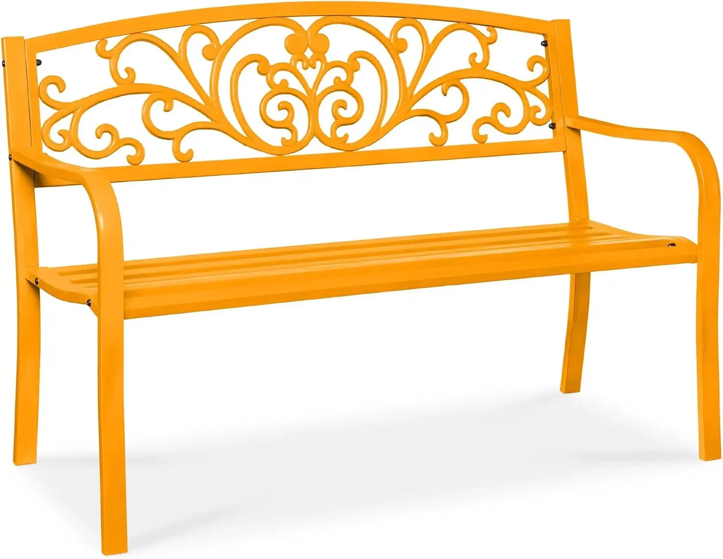 Ljustra Outdoor Steel Garden Bench with Floral Design Backrest