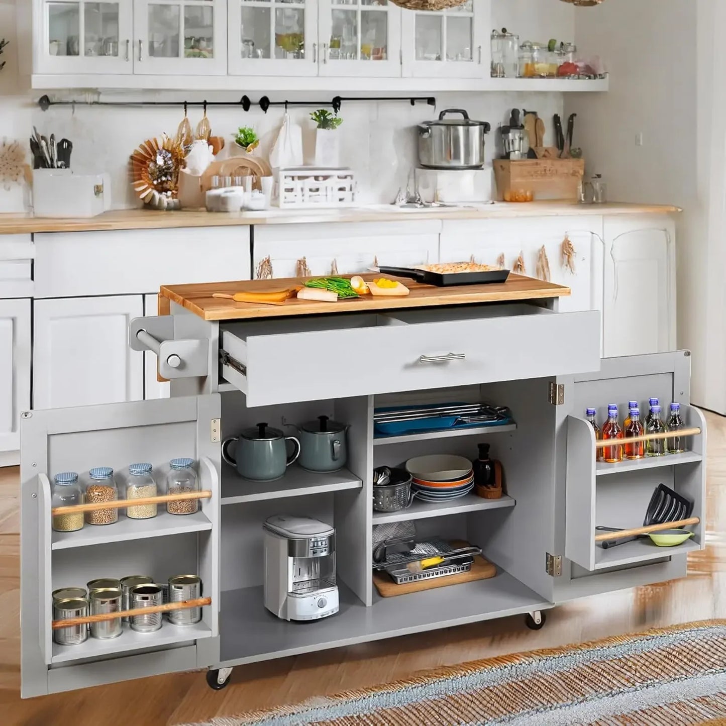 Small Kitchen Island Cart on Wheels Drop Leaf Countertop Storage