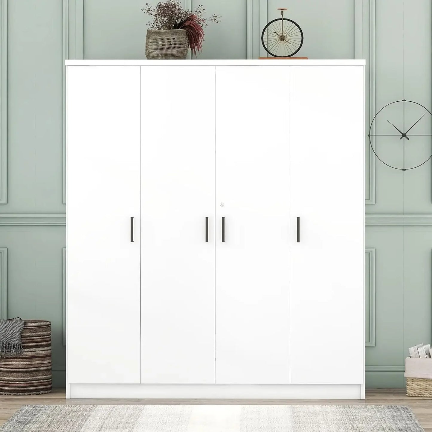 4-Door Wardrobe Armoire Closet with Drawers Shelves Hanging Rail