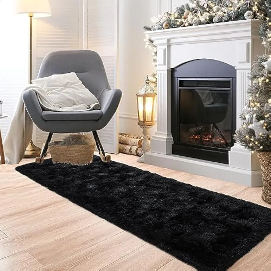 Black Runner Rug 2'x6' Long Area Rug Non Slip Shag Carpet for Home