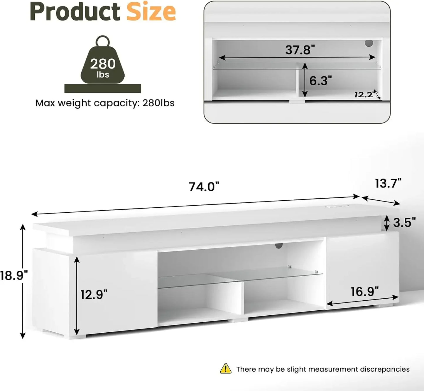 Sturdy Modern TV Stand for 85 Inch TVs with LED Lights and Power Outlet