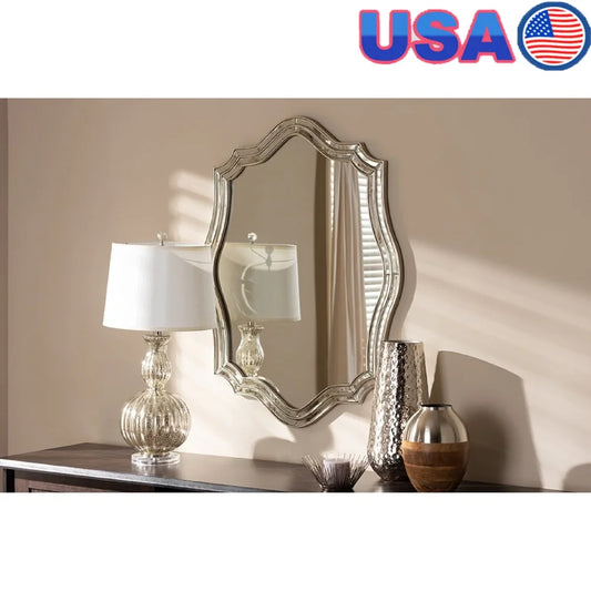 Antique Silver Finished Wall Mirror Rustic Double Metal Frame Decor