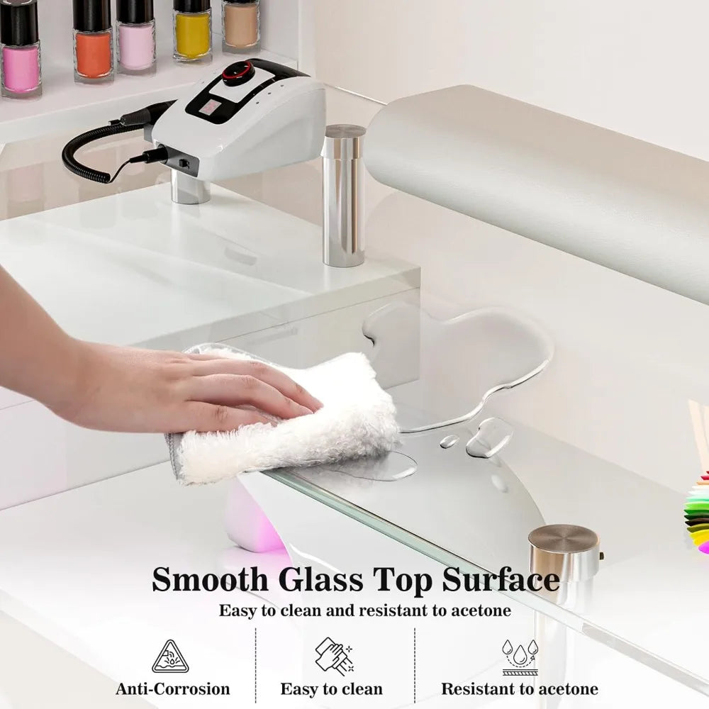 Ljustra Manicure Table Nail Desk Acetone Resistant with Glass Top