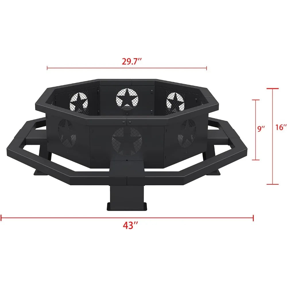 43 Inch Outdoor Fire Pit Octagonal Heavy Duty Wood Burning Firepit