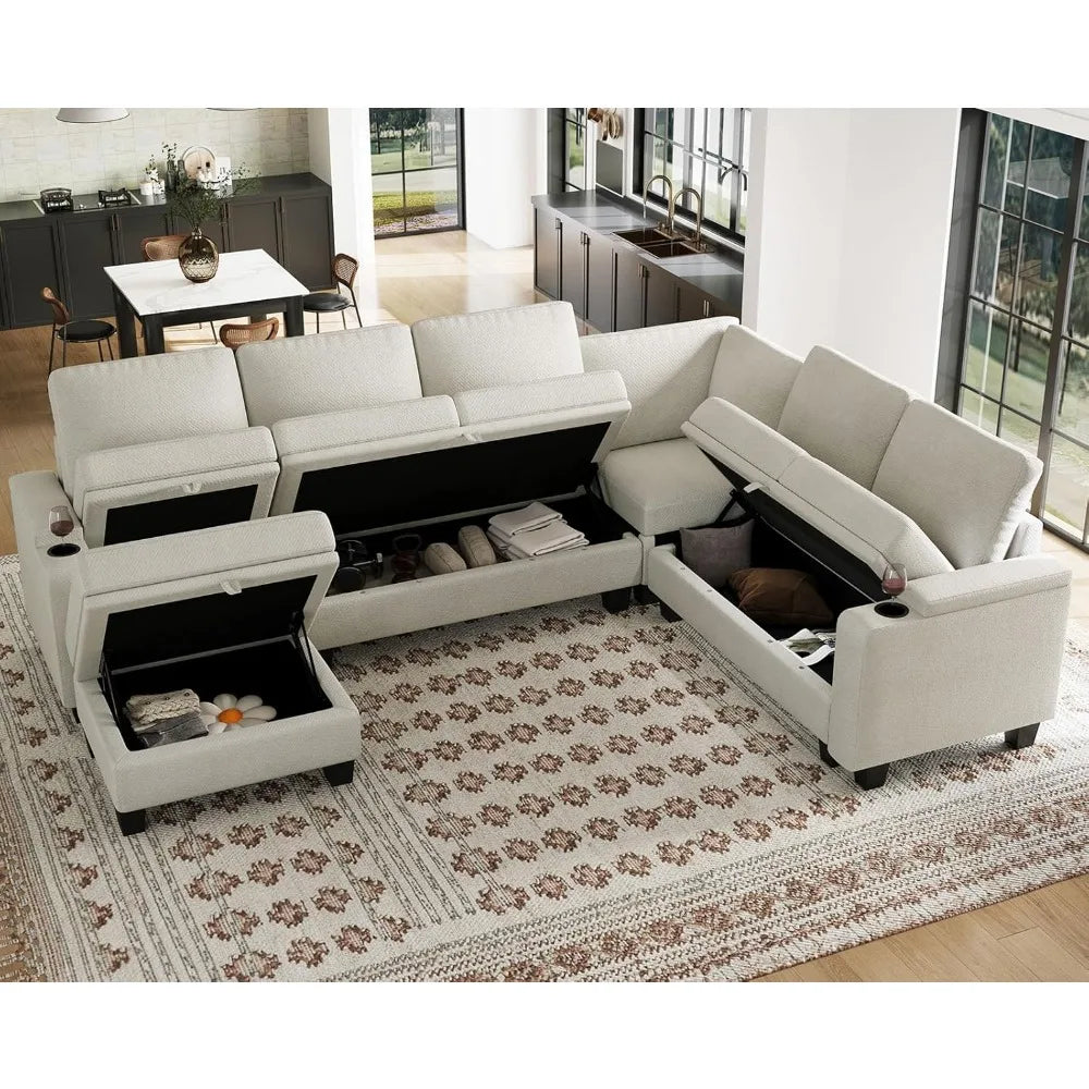 Ljustra Chenille Modular Sectional Sofa L Shaped with Storage Cup Holder