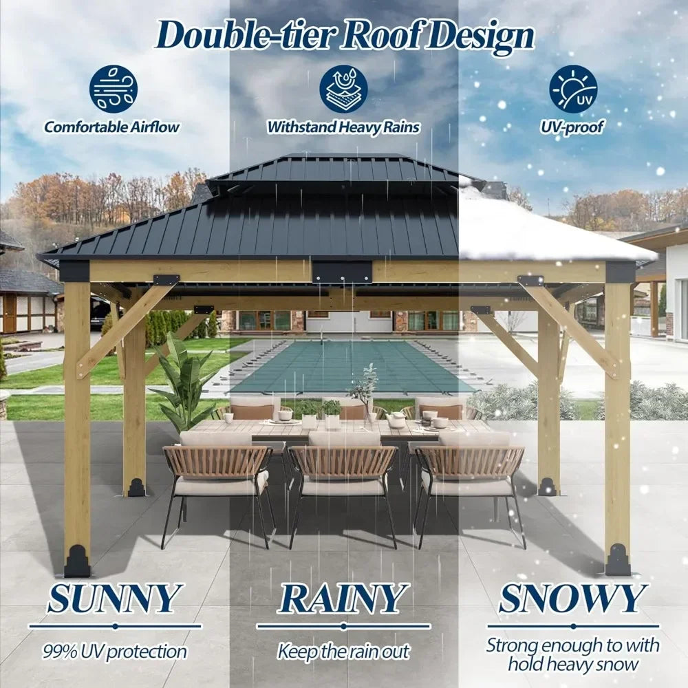 Heavy Duty Hardtop Gazebo 11FTx13FT Outdoor Cedar Wooden Gazebo