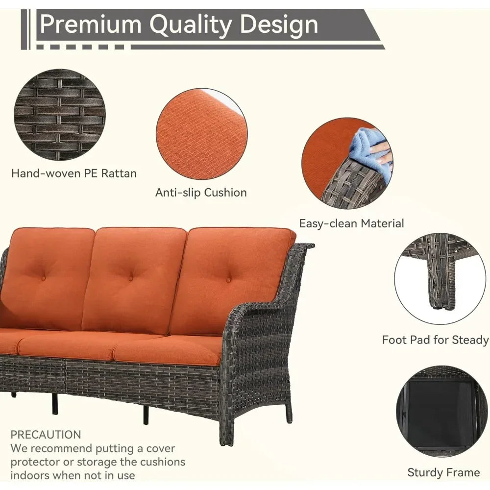 Ljustra Outdoor Wicker Patio Sofa 3-Seat with Comfortable Cushions