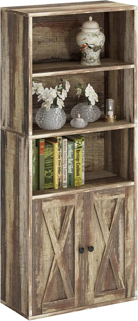 Industrial Bookshelves with Doors 5 Shelf Display Storage Home Decor