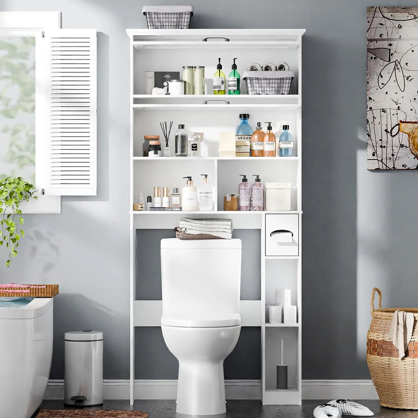 Vabches Over the Toilet Storage Cabinet Bathroom Organizer Wooden Rack