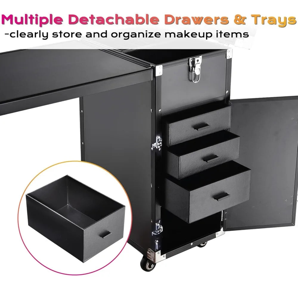 Rolling Manicure Table Makeup Trolley Foldable Cosmetic Organizer
