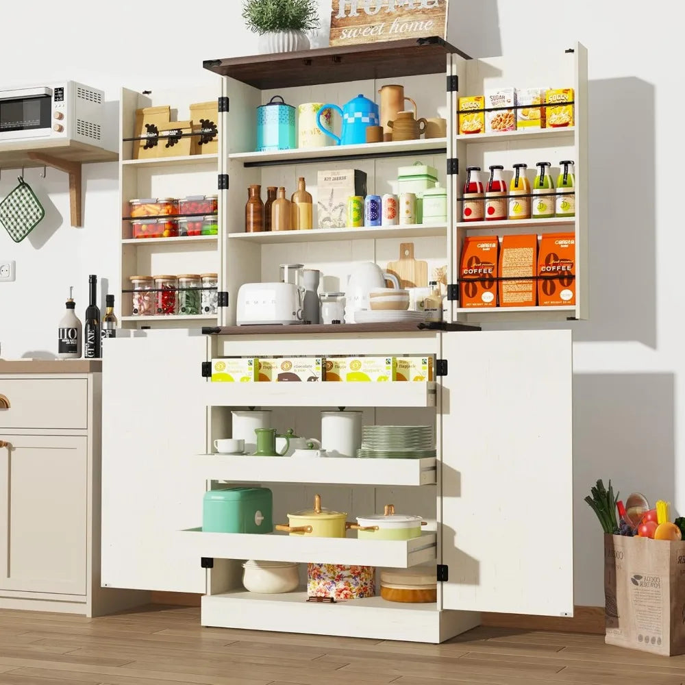 Farmhouse Kitchen Pantry Cabinet 71" Tall Rustic Storage Organizer