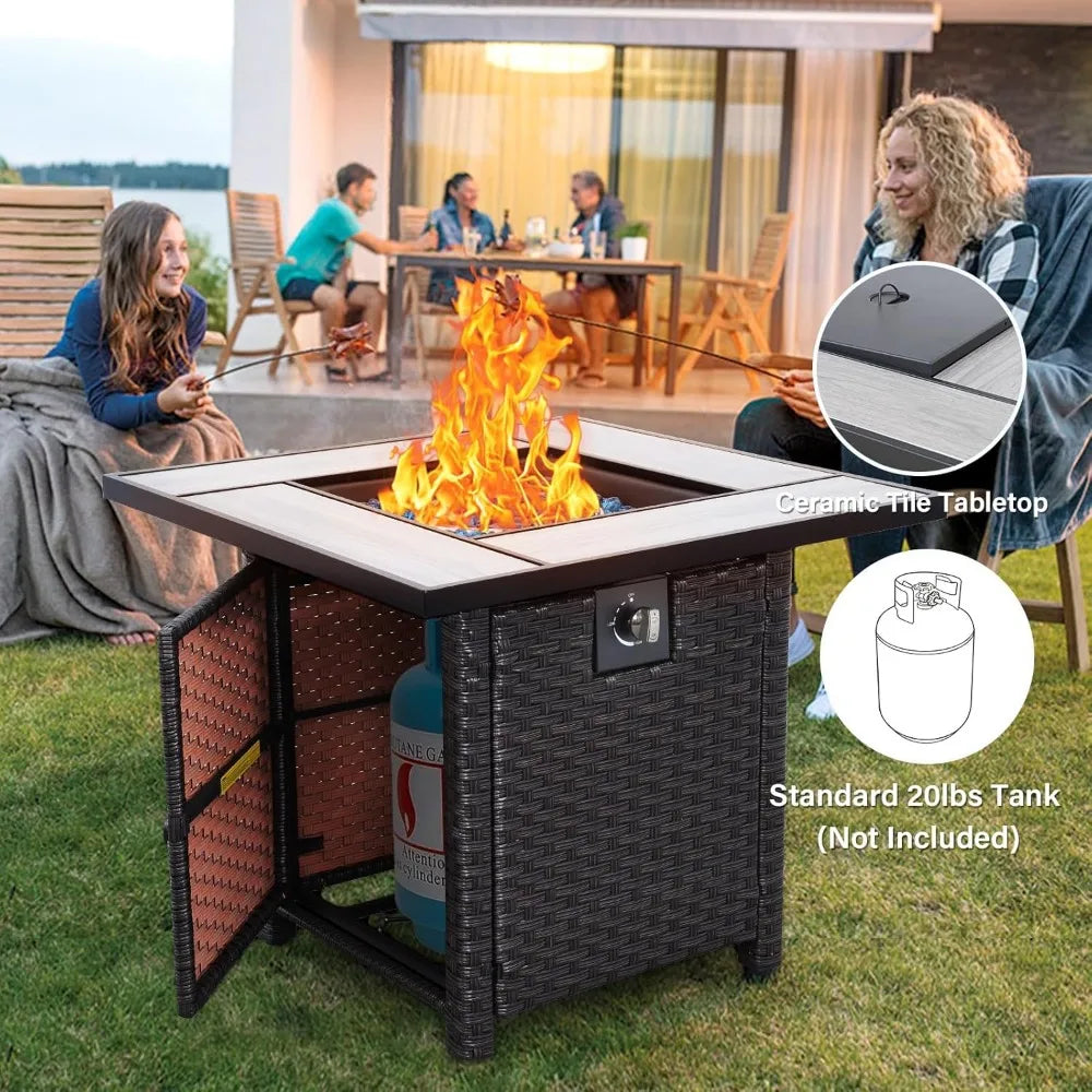 Propane Fire Pit 30 Inch Outdoor Gas Fire Table with Fire Glass Cover