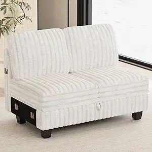 Ljustra Corduroy Fabric Loveseat Module Sectional Couch with Storage