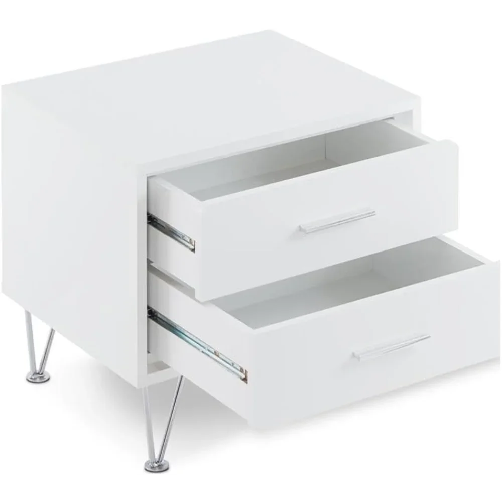 Ljustra Wooden Rectangular 2-Drawer Nightstand with V Shaped Legs