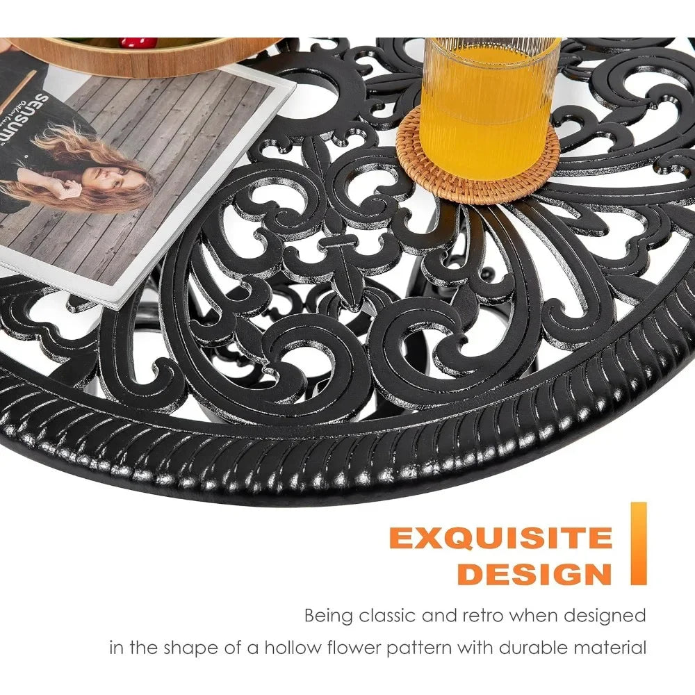 3 Piece Outdoor Bistro Table Set Cast Aluminum Patio Table Chairs Umbrella