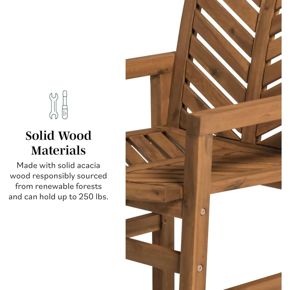 2 Piece Outdoor Patio Chevron Wood Chair Set All Weather Garden Poolside