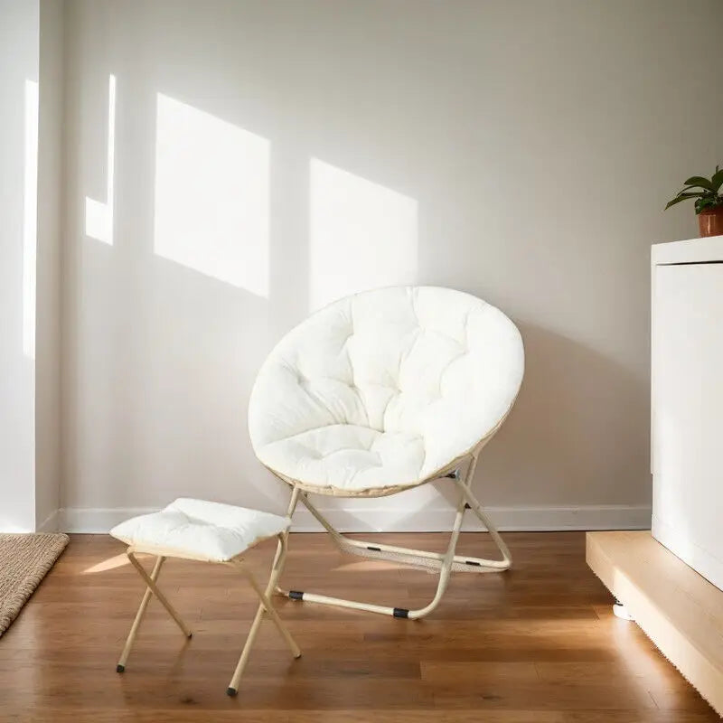 Ljustra Comfortable Faux Fur Saucer Chair Folding Lounge Chair Moon Shape