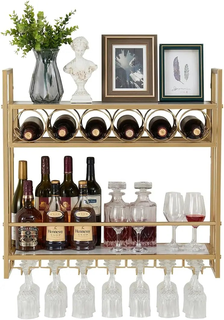 Wine Rack Glass Holder Metal Bottle Holder Storage Shelf Home Bar Kitchen