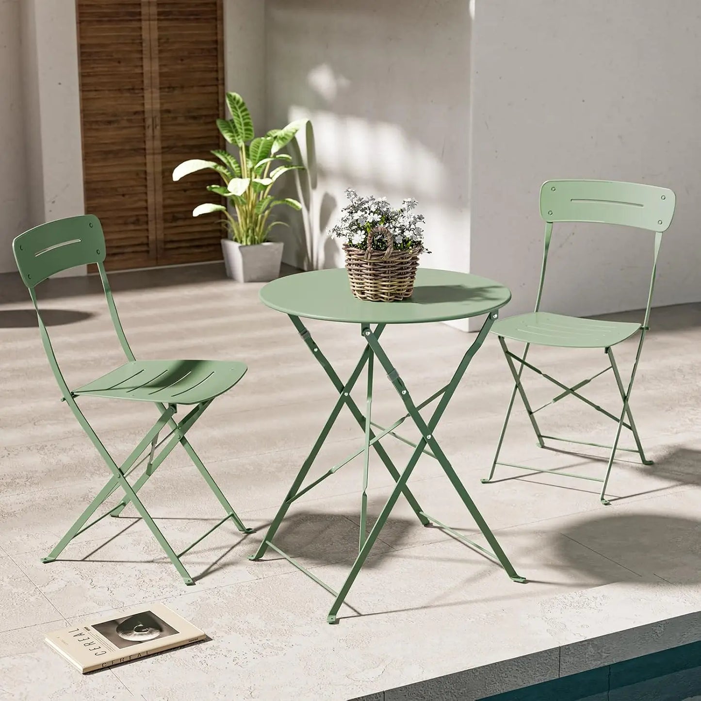 Ljustra Patio Bistro Set 3-Piece Folding Outdoor Furniture Garden Table