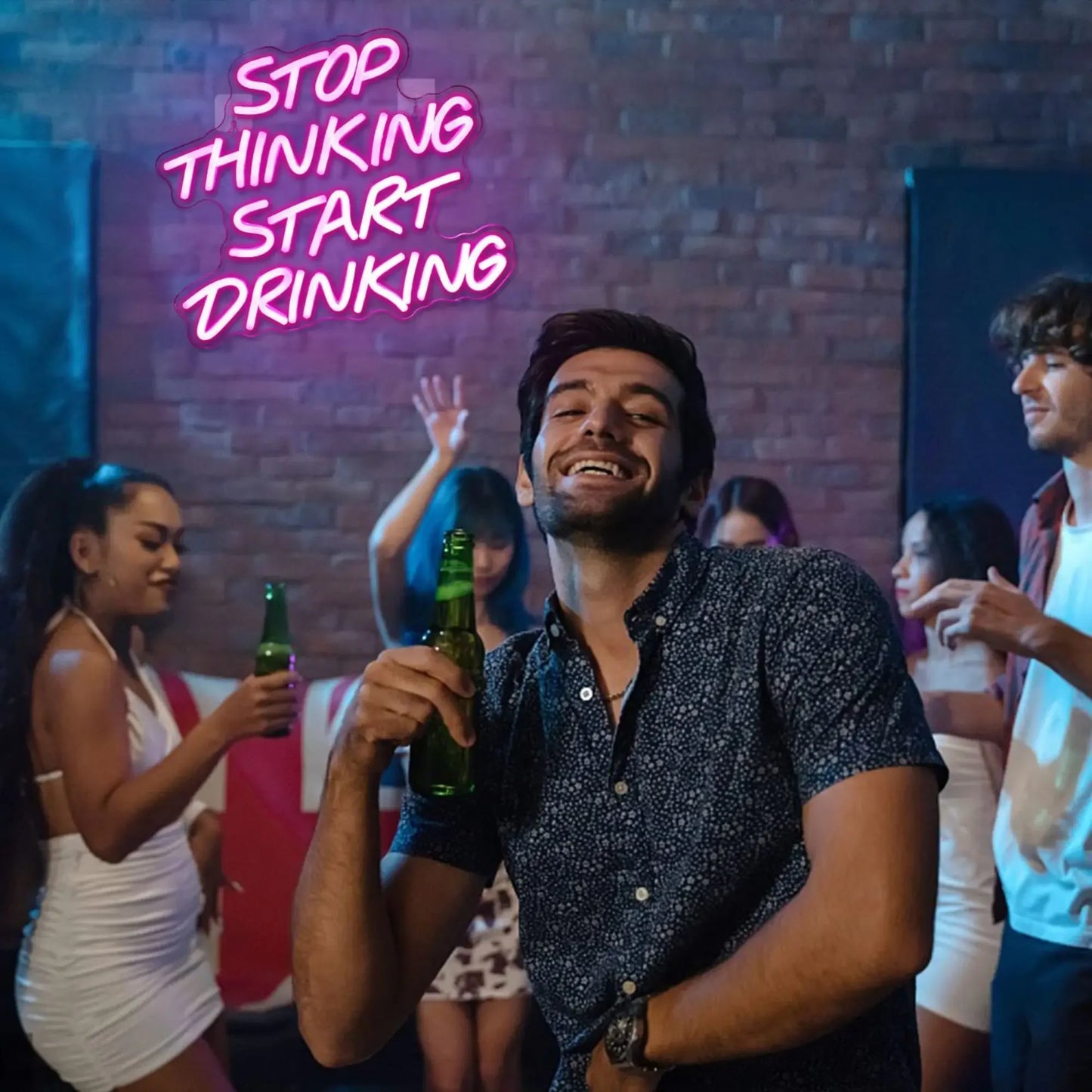 Stop Thinking Start Drinking Neon Sign Light Dimmable LED Bar Decor