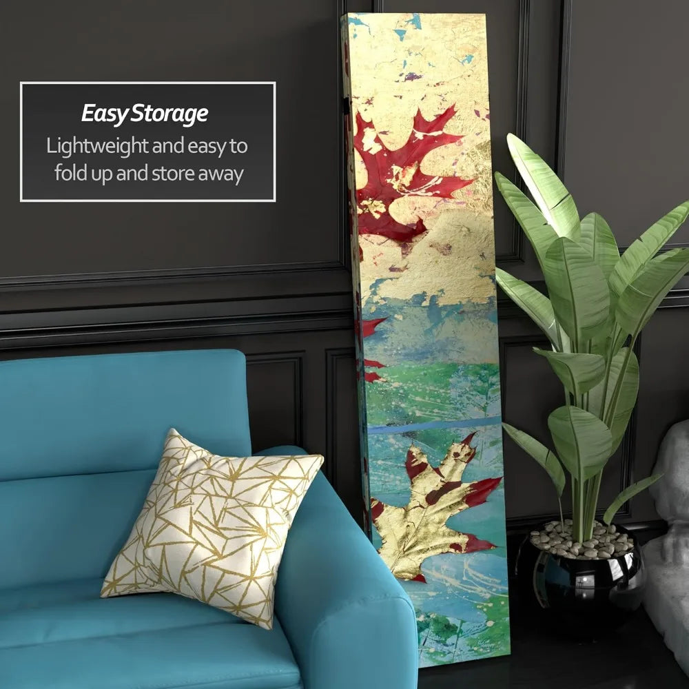 7ft Tall Double Sided Autumn Leaves Canvas Room Divider Folding Screen