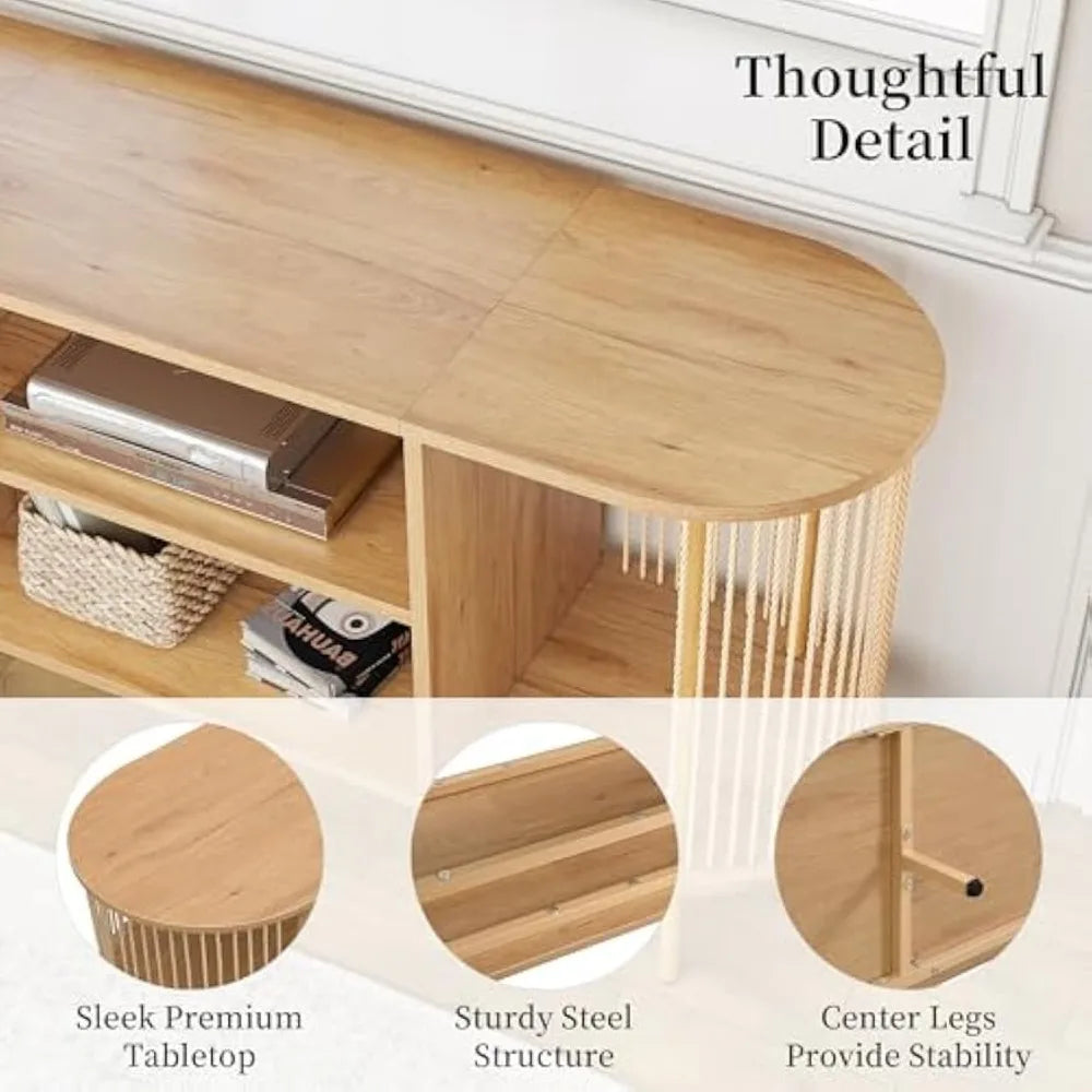Oval Boho TV Console Hand-Woven Mid-Century Modern TV Stand Storage