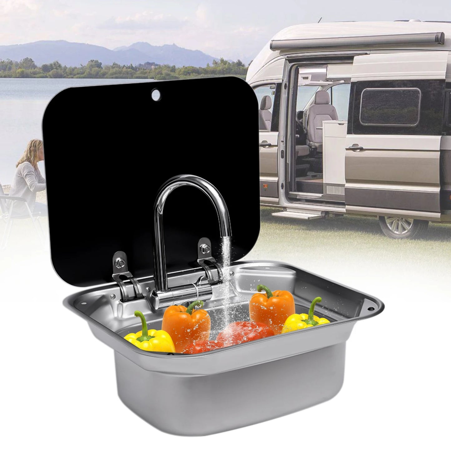 Steel Hand Wash Basin Sink with Tap for RV Caravan Boat Accessories