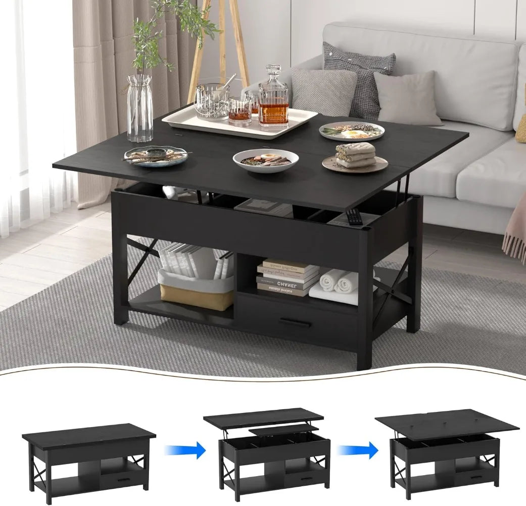 Multi-Functional Lift Top Coffee Table with Drawers and Hidden Storage