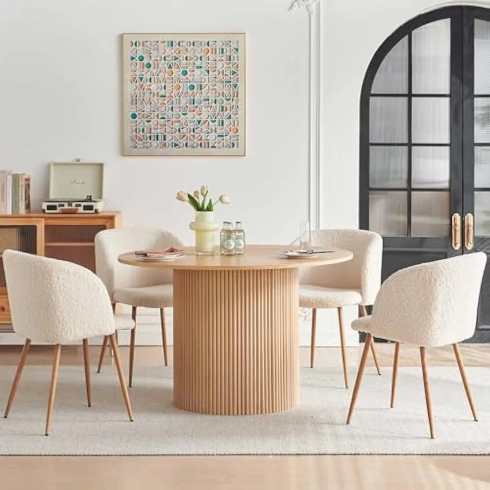 5-Piece Wooden Round Dining Room Table and Barrel Chairs Set for 4
