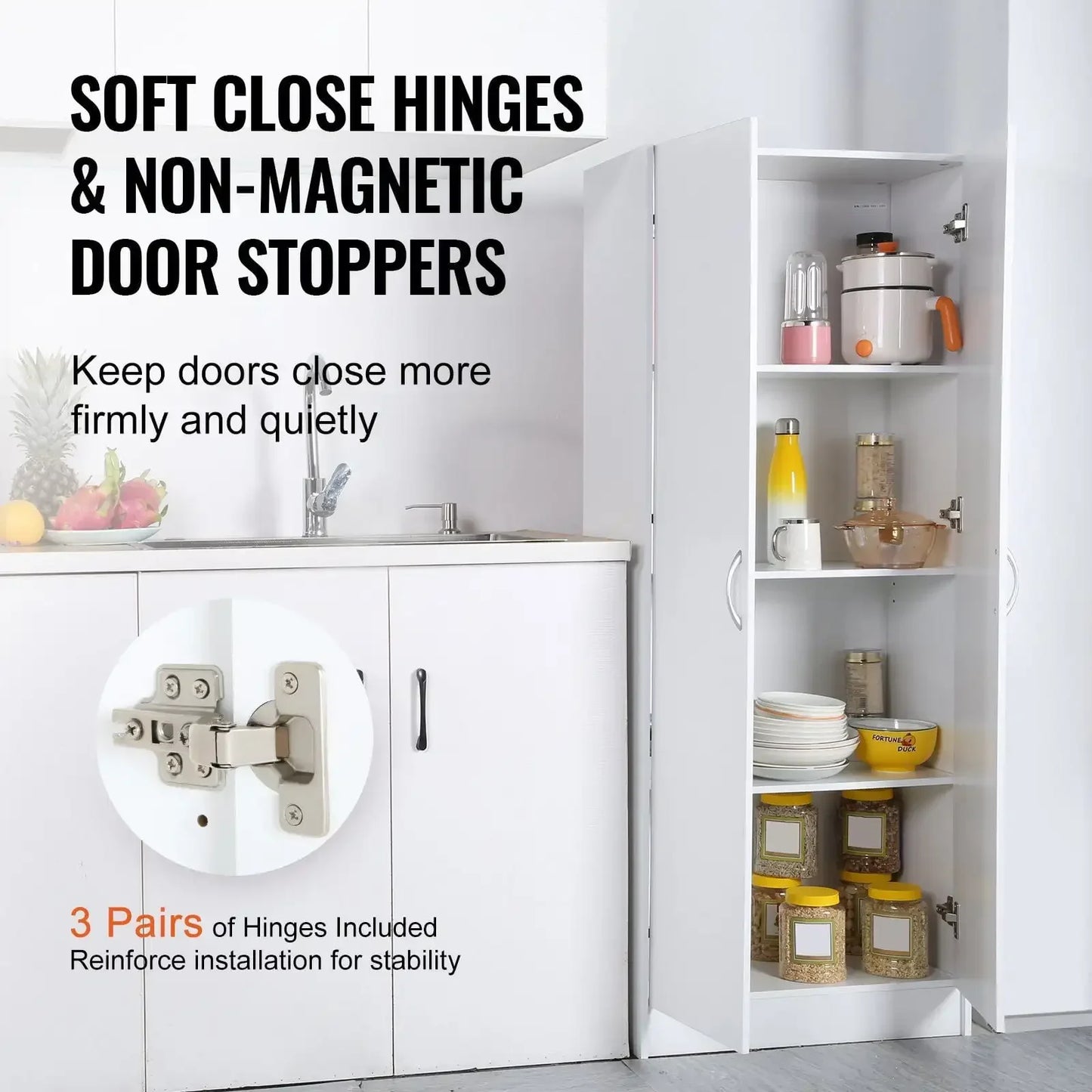 Kitchen Pantry Cabinet 60 Inch Tall Food Storage Cabinet 110LB Capacity