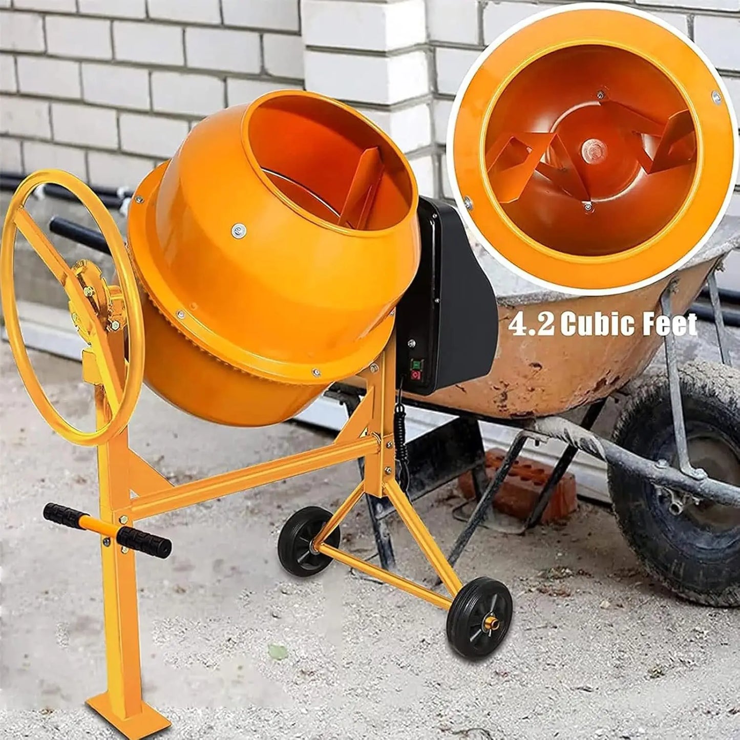Electric Cement Mixer 4.2 Cu Ft Heavy Duty Portable Concrete Mixer
