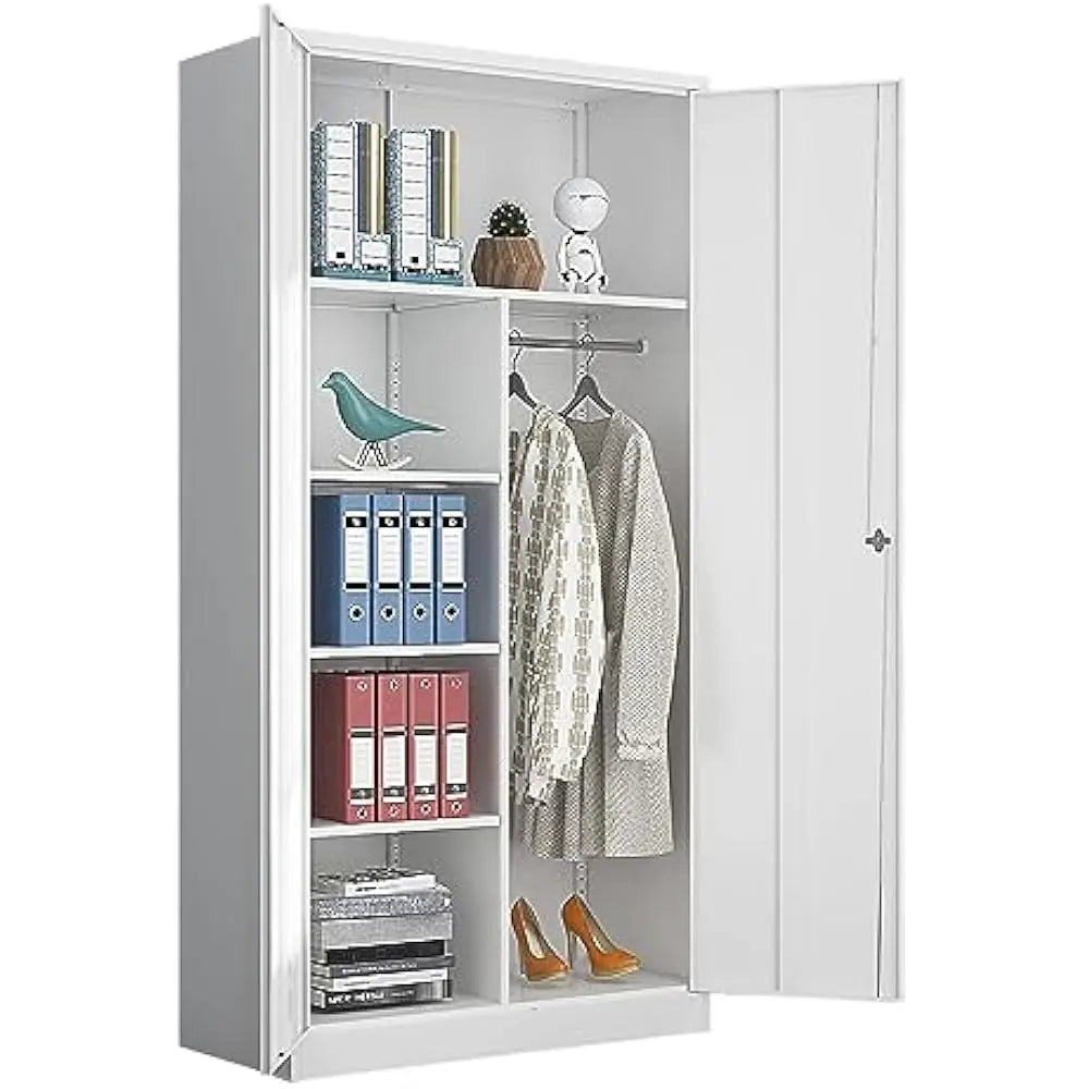Metal Armoire Wardrobe Closet Cabinet Lockable Storage Organizer 72 Inch