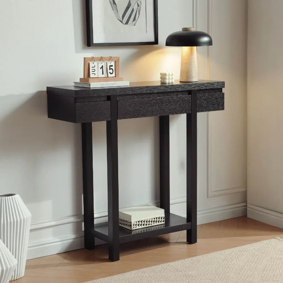 Entryway Console Table with Drawer Shelf Wooden Frame Handleless Design