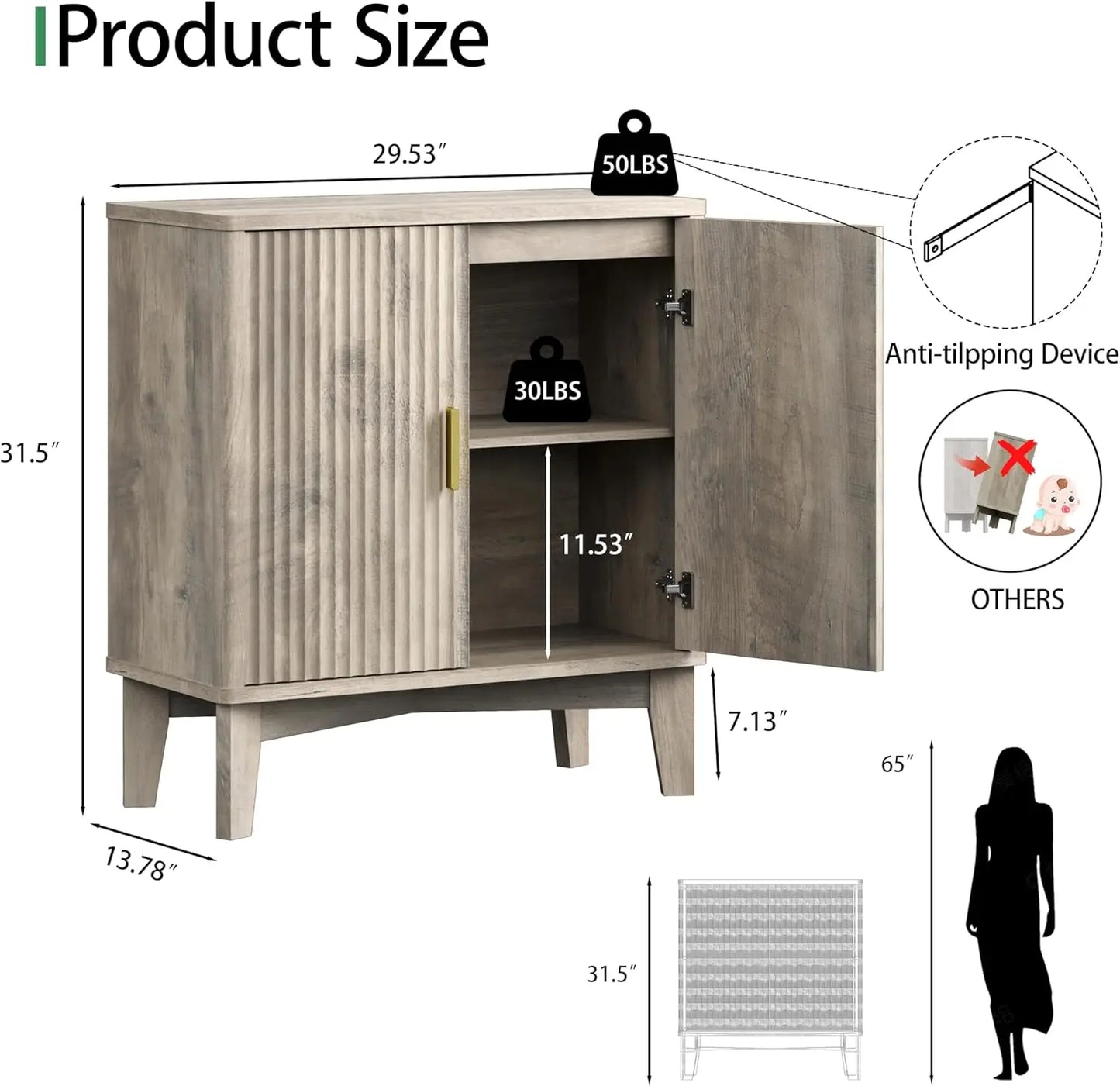 Fluted Sideboard Buffet Cabinet Storage Mid Century Modern Coffee Wine Bar
