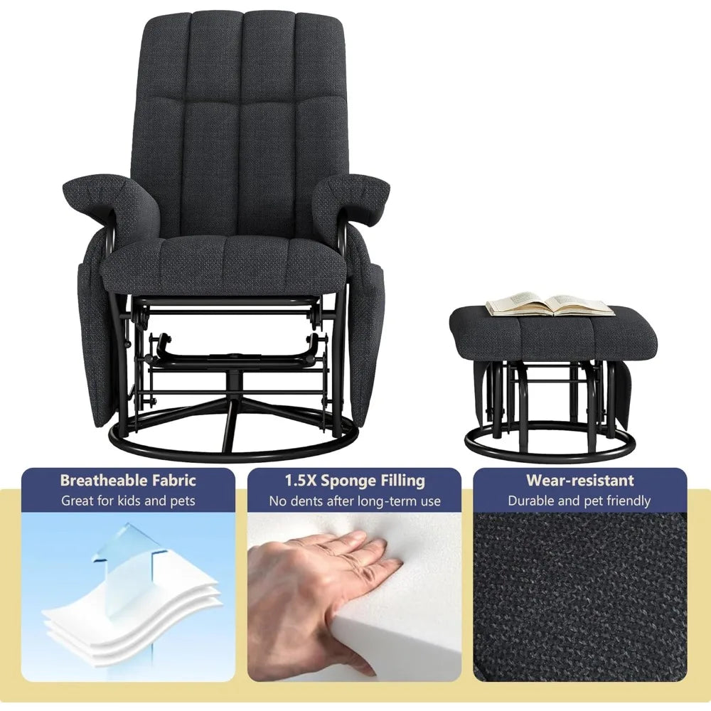 360 Swivel Glider Recliner with Ottoman Indoor Rocking Chair