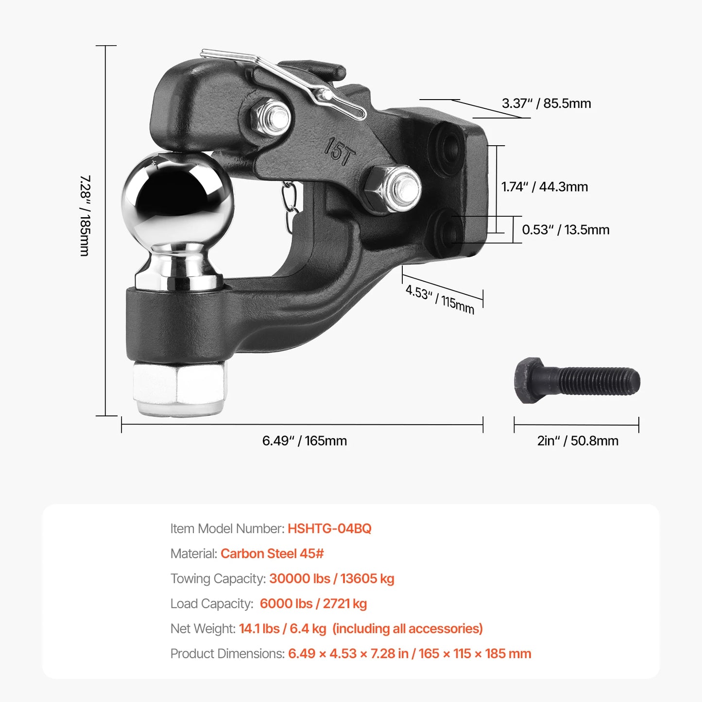Heavy Duty Pintle Hook Trailer Receiver 20000 30000Lbs Towing Capacity